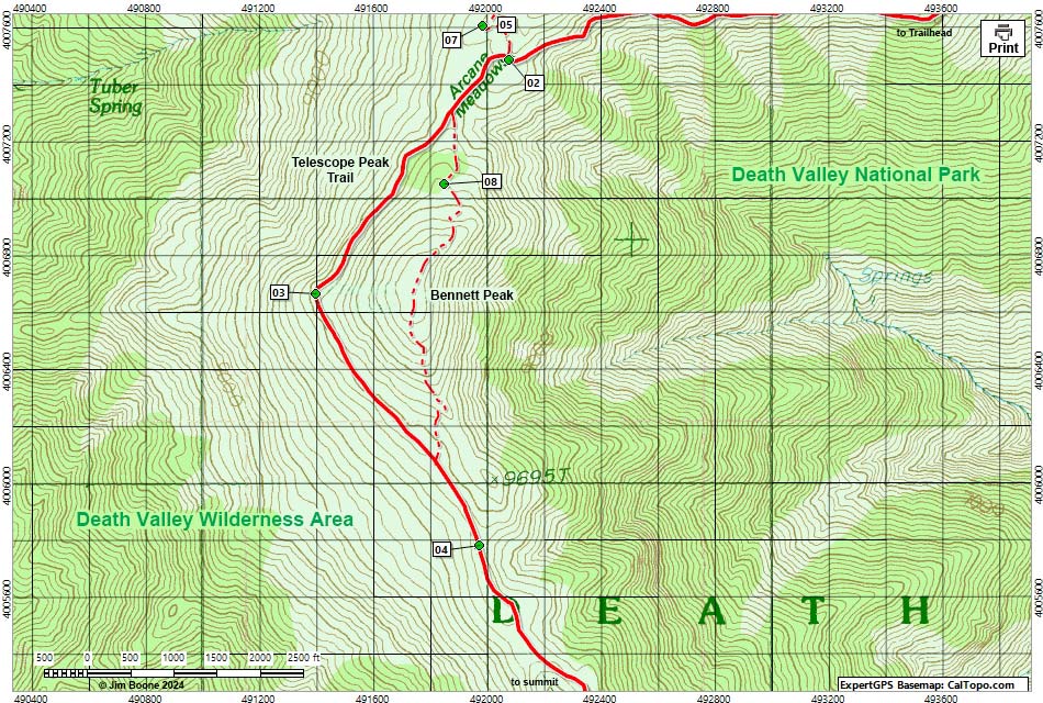 Telescope Peak Area Map - Central Section