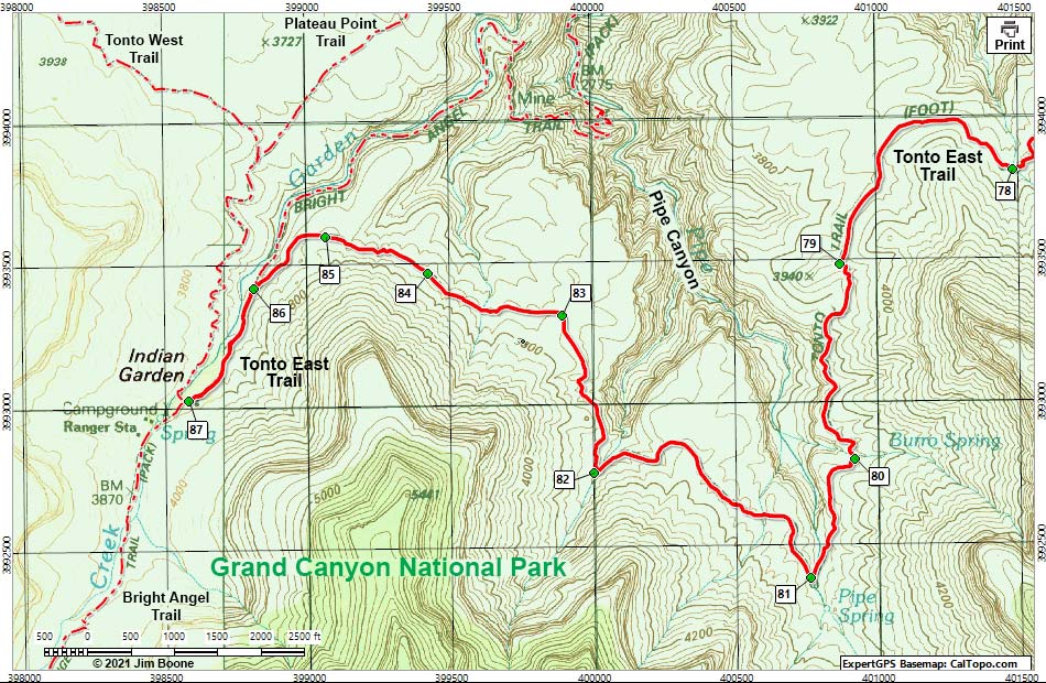 Tonto East Trail map