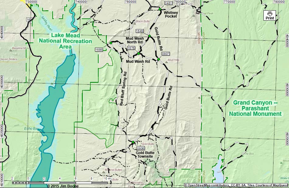 Gold Butte Backcountry Byway Map South Section